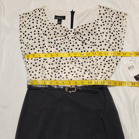 NWT Alyx Cream Black Office Siren Polka Dot Dress, Size 4 Petite - Picture 6 of 8